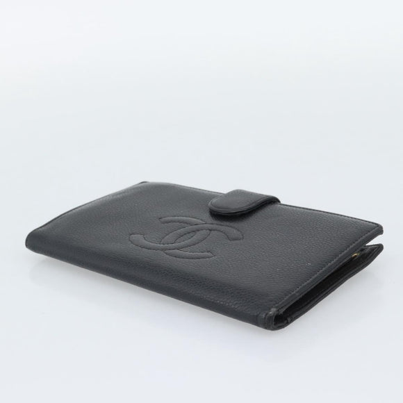 CHANEL Wallet Caviar Skin 2 Set Black CC Auth bs36692