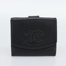 CHANEL Wallet Caviar Skin 2 Set Black CC Auth bs36692-9