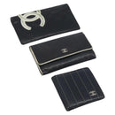 CHANEL Wallet Caviar Skin Leather 3 Set Black CC Auth bs36694-1