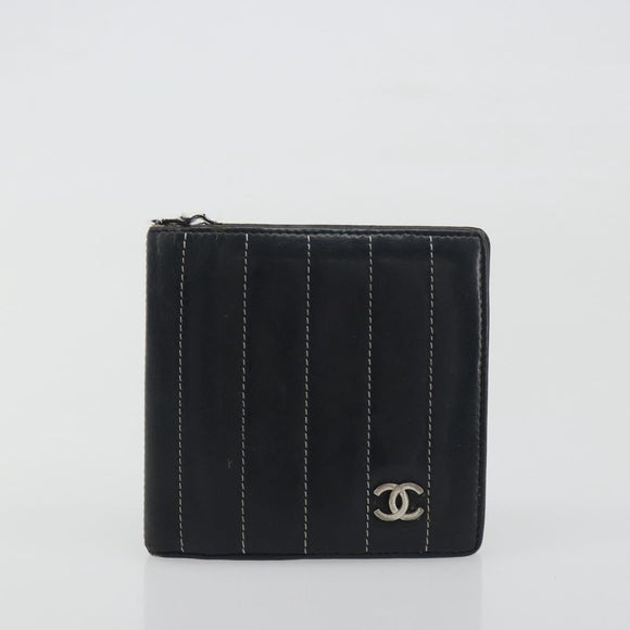 CHANEL Wallet Caviar Skin Leather 3 Set Black CC Auth bs36694