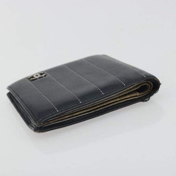 CHANEL Wallet Caviar Skin Leather 3 Set Black CC Auth bs36694