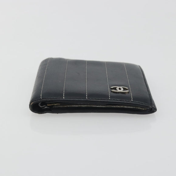 CHANEL Wallet Caviar Skin Leather 3 Set Black CC Auth bs36694