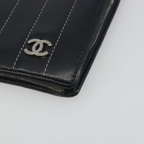 CHANEL Wallet Caviar Skin Leather 3 Set Black CC Auth bs36694