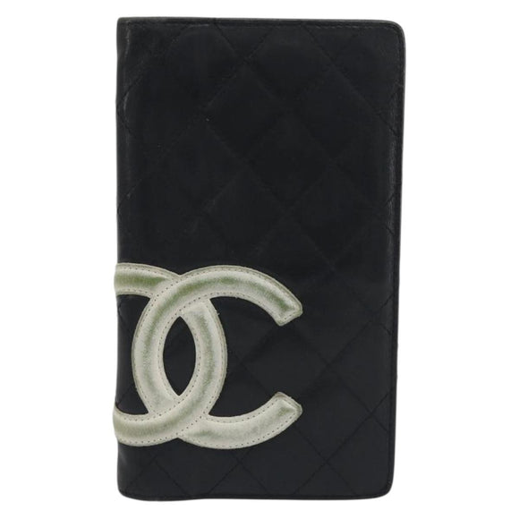 CHANEL Wallet Caviar Skin Leather 3 Set Black CC Auth bs36694