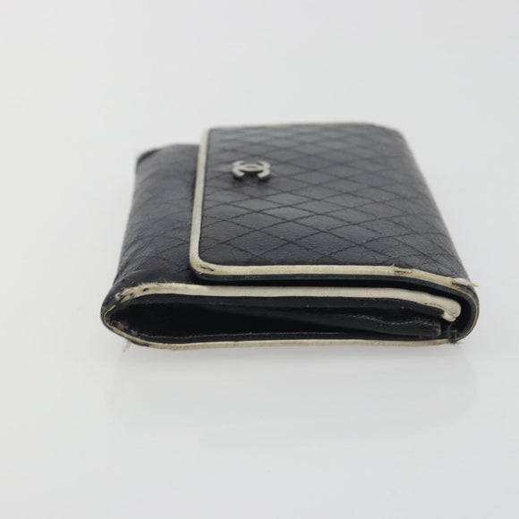 CHANEL Wallet Caviar Skin Leather 3 Set Black CC Auth bs36694