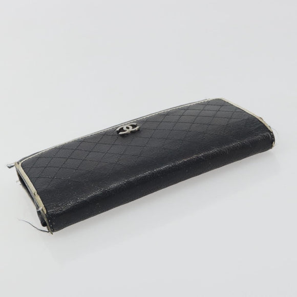 CHANEL Wallet Caviar Skin Leather 3 Set Black CC Auth bs36694