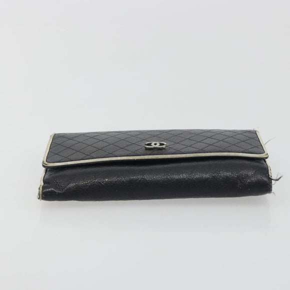 CHANEL Wallet Caviar Skin Leather 3 Set Black CC Auth bs36694