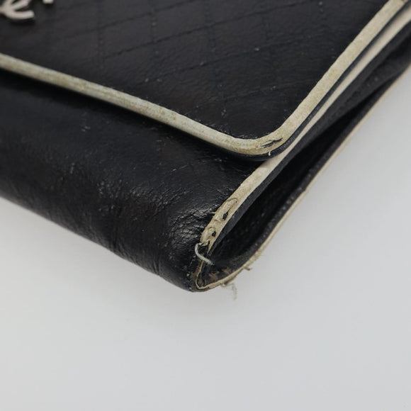 CHANEL Wallet Caviar Skin Leather 3 Set Black CC Auth bs36694