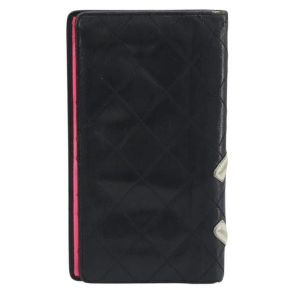 CHANEL Wallet Caviar Skin Leather 3 Set Black CC Auth bs36694