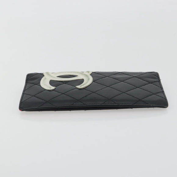 CHANEL Wallet Caviar Skin Leather 3 Set Black CC Auth bs36694