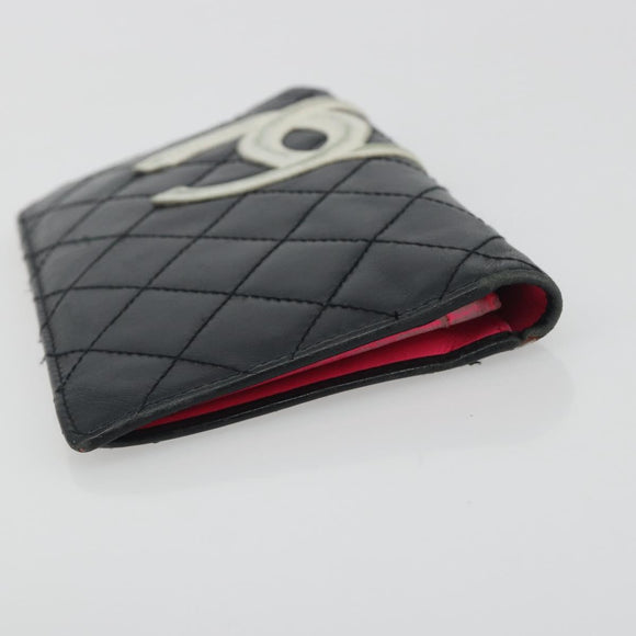 CHANEL Wallet Caviar Skin Leather 3 Set Black CC Auth bs36694