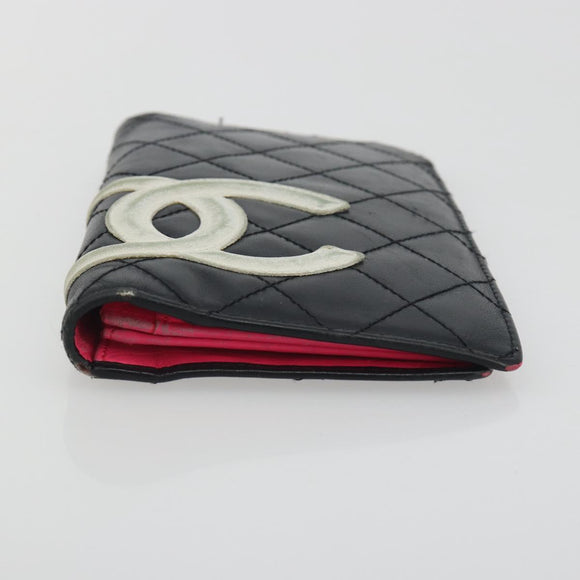 CHANEL Wallet Caviar Skin Leather 3 Set Black CC Auth bs36694