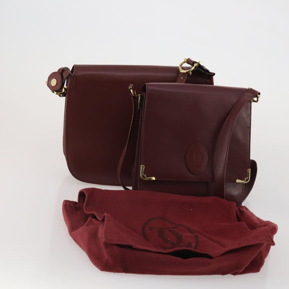CARTIER Must Line Shoulder Bag Leather 2 Set Bordeaux Auth bs36695