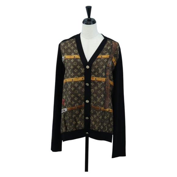LOUIS VUITTON Monogram Trunk Time Cardigan Wool Silk S LV Auth bs36696M