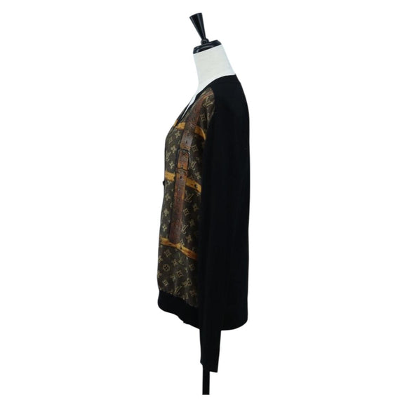 LOUIS VUITTON Monogram Trunk Time Cardigan Wool Silk S LV Auth bs36696M