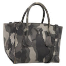 PRADA Camouflage Hand Bag Safiano Leather 2way Khaki Silver Auth bs36711-1