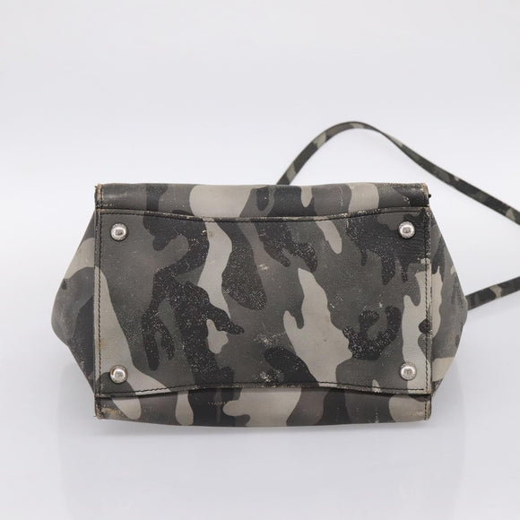 PRADA Camouflage Hand Bag Safiano Leather 2way Khaki Silver Auth bs36711