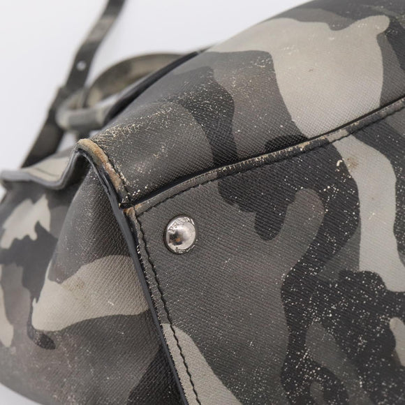 PRADA Camouflage Hand Bag Safiano Leather 2way Khaki Silver Auth bs36711