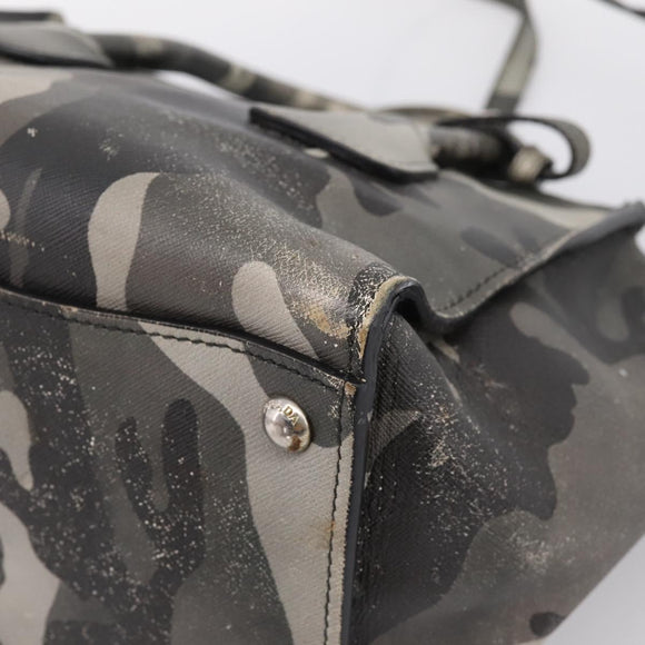 PRADA Camouflage Hand Bag Safiano Leather 2way Khaki Silver Auth bs36711