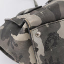 PRADA Camouflage Hand Bag Safiano Leather 2way Khaki Silver Auth bs36711-15