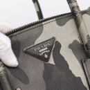 PRADA Camouflage Hand Bag Safiano Leather 2way Khaki Silver Auth bs36711-16