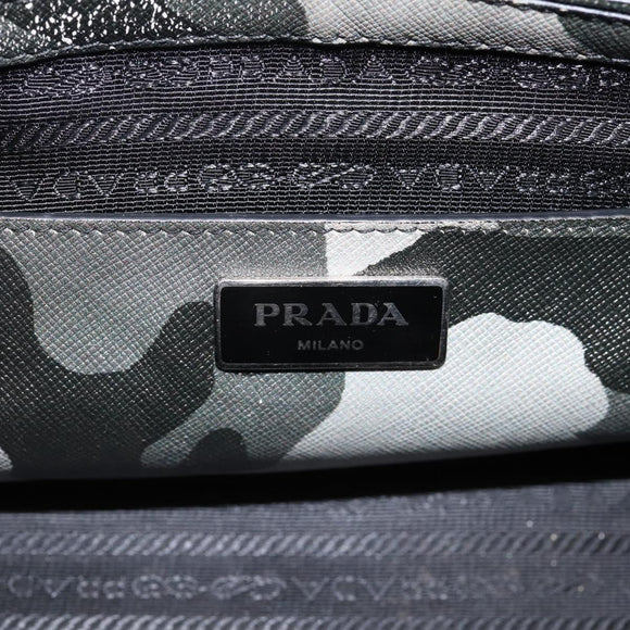 PRADA Camouflage Hand Bag Safiano Leather 2way Khaki Silver Auth bs36711