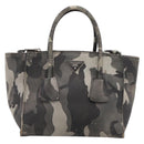 PRADA Camouflage Hand Bag Safiano Leather 2way Khaki Silver Auth bs36711-2