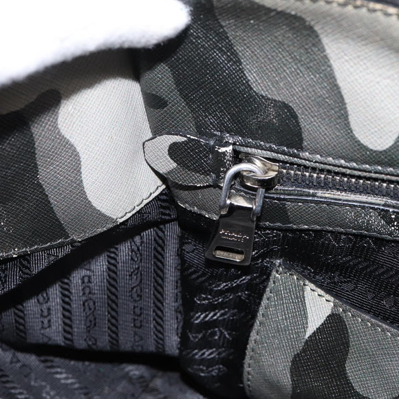 PRADA Camouflage Hand Bag Safiano Leather 2way Khaki Silver Auth bs36711