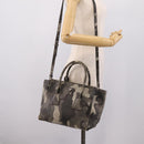 PRADA Camouflage Hand Bag Safiano Leather 2way Khaki Silver Auth bs36711-27