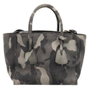 PRADA Camouflage Hand Bag Safiano Leather 2way Khaki Silver Auth bs36711-3