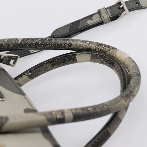 PRADA Camouflage Hand Bag Safiano Leather 2way Khaki Silver Auth bs36711