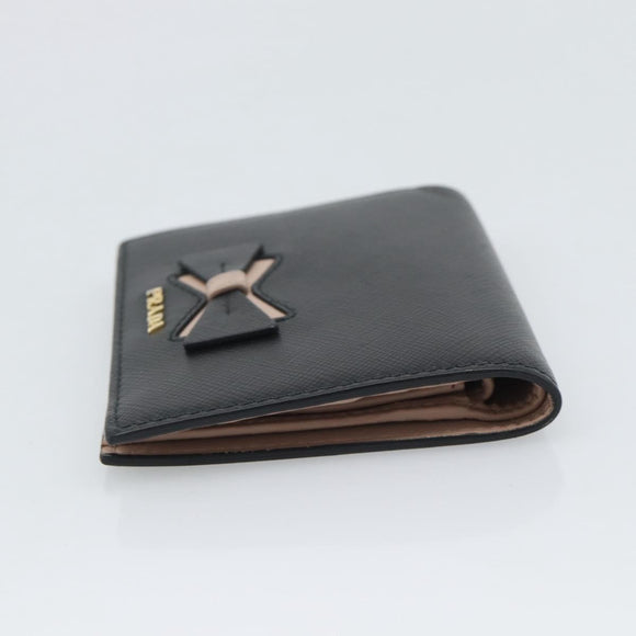 PRADA Bifold Wallet Safiano Leather Black Gold Auth bs36713A