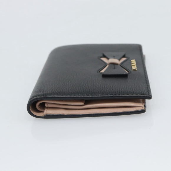 PRADA Bifold Wallet Safiano Leather Black Gold Auth bs36713A