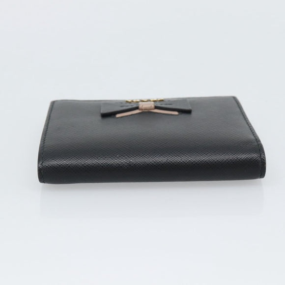 PRADA Bifold Wallet Safiano Leather Black Gold Auth bs36713A