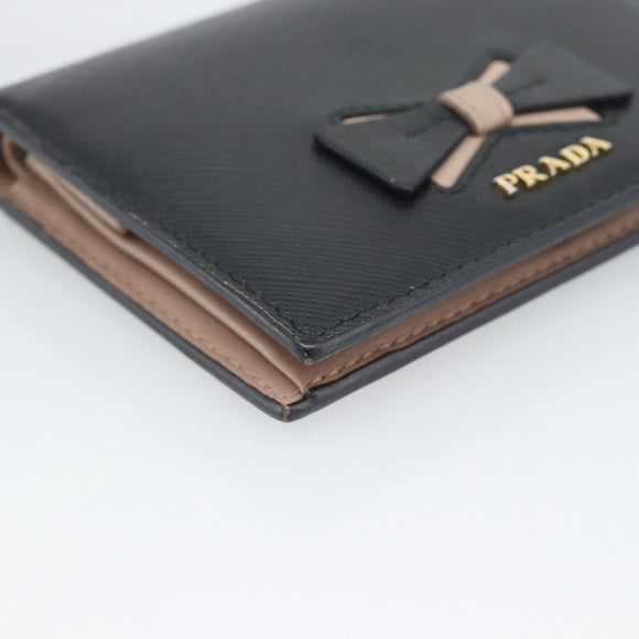 PRADA Bifold Wallet Safiano Leather Black Gold Auth bs36713A