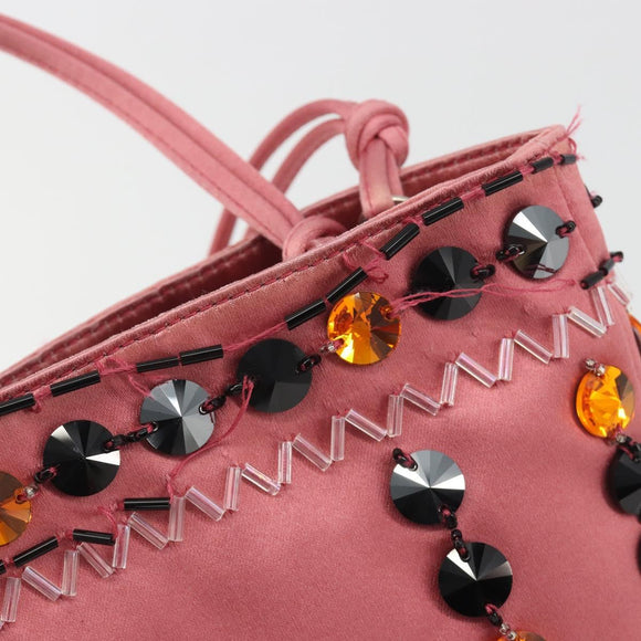 PRADA Hand Bag Satin Pink Silver Auth bs36714