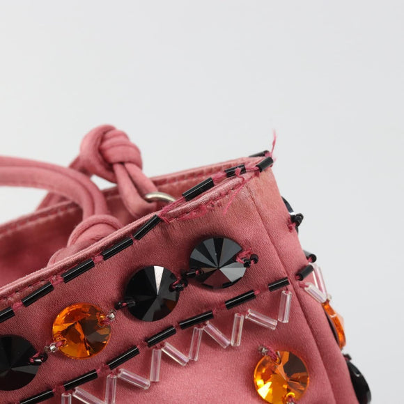 PRADA Hand Bag Satin Pink Silver Auth bs36714