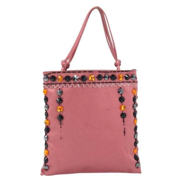 PRADA Hand Bag Satin Pink Silver Auth bs36714