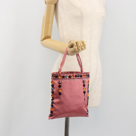 PRADA Hand Bag Satin Pink Silver Auth bs36714