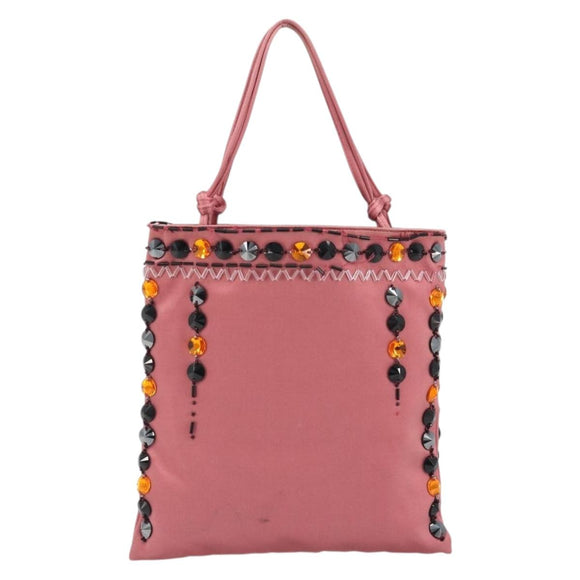 PRADA Hand Bag Satin Pink Silver Auth bs36714