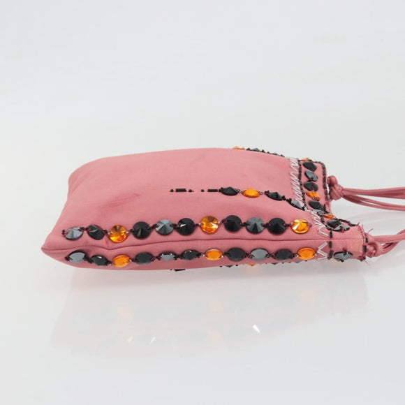 PRADA Hand Bag Satin Pink Silver Auth bs36714