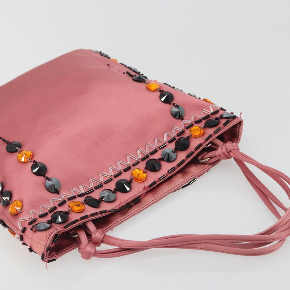 PRADA Hand Bag Satin Pink Silver Auth bs36714