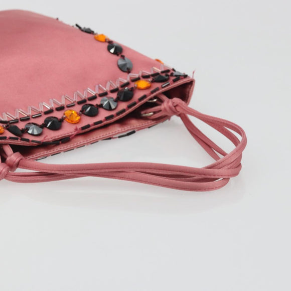 PRADA Hand Bag Satin Pink Silver Auth bs36714