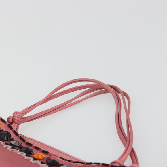 PRADA Hand Bag Satin Pink Silver Auth bs36714