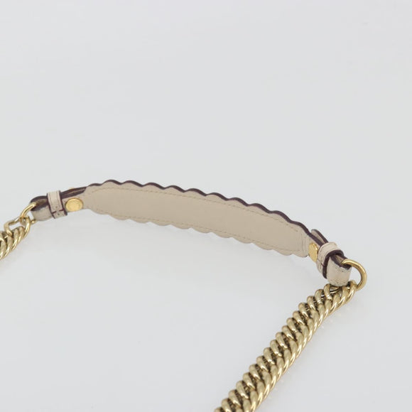 FENDI Chain Shoulder Bag Leather Beige Gold Auth bs36715