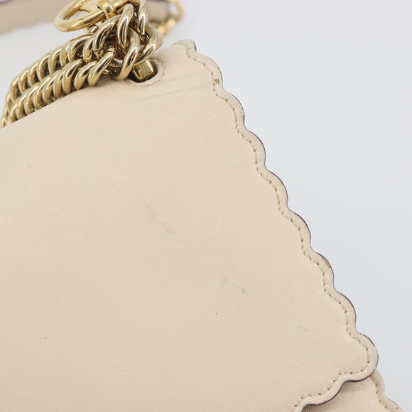 FENDI Chain Shoulder Bag Leather Beige Gold Auth bs36715