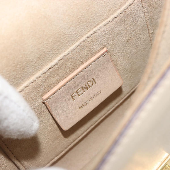 FENDI Chain Shoulder Bag Leather Beige Gold Auth bs36715