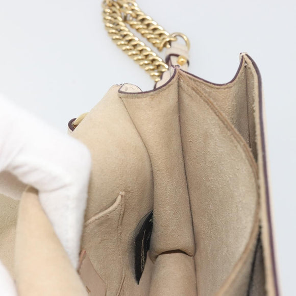 FENDI Chain Shoulder Bag Leather Beige Gold Auth bs36715