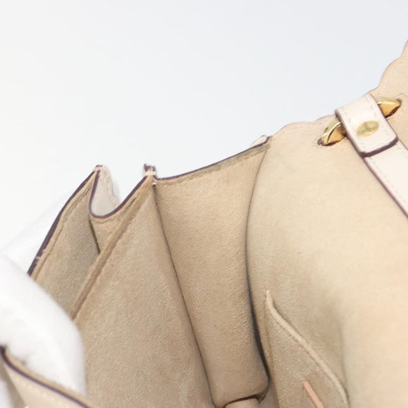 FENDI Chain Shoulder Bag Leather Beige Gold Auth bs36715