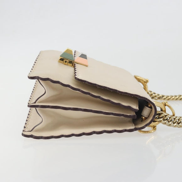 FENDI Chain Shoulder Bag Leather Beige Gold Auth bs36715